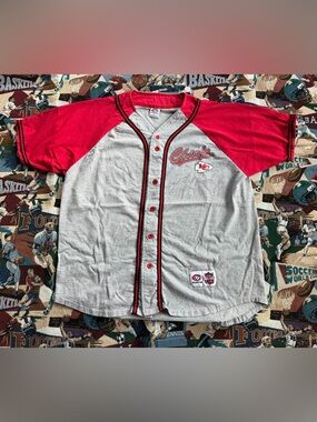 Vintage 90s Men’s True Fan NFL Kansas City Chiefs Gray Baseball Jersey